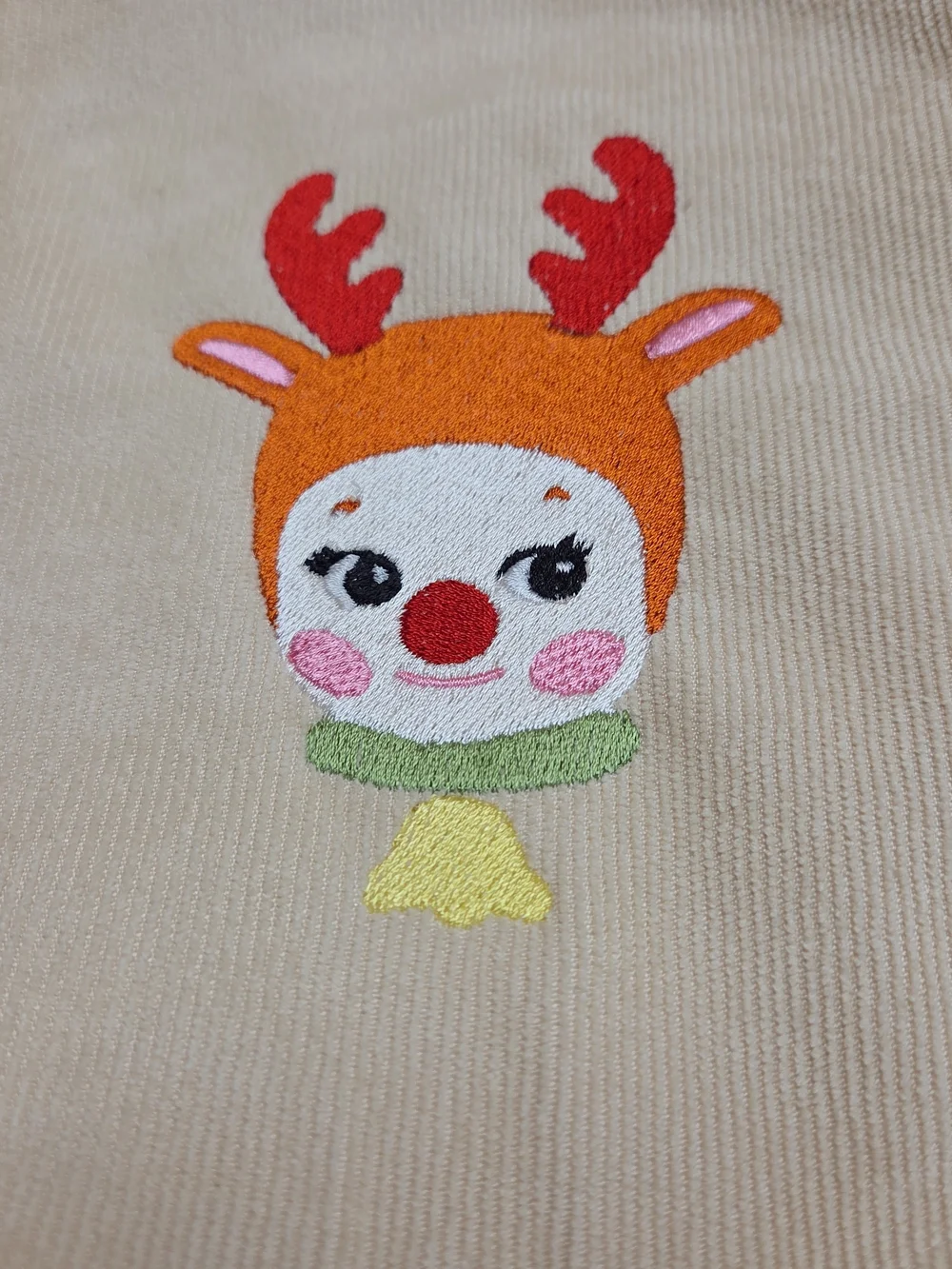 Corduroy Tote Bag with Reindeer Embroidery - Cream